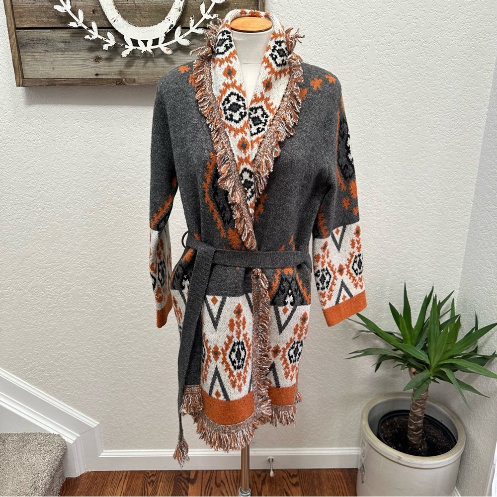 Miss Me Aztec fringe cardigan wrap sweater ladies size‎ Small NWT